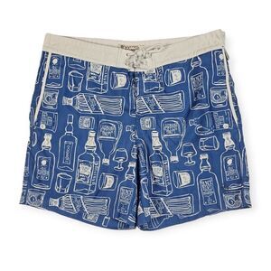 Original Penguin Novelty Spirits Blue Lined Swim Board Shorts‎ Men's Size 32